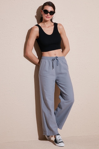 Lela Pamuklu Relaxed Fit Yüksek Bel Geniş Paça Bayan Pantolon 668Yp5275 Gri