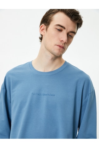 Koton Oversize Sweatshirt Bisiklet Yaka Slogan Baskılı Mavi 4wam70246mk Mavi