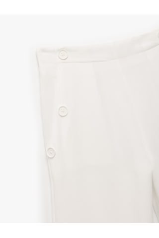 Koton Keten Viskon Karışımlı Geniş Paça Düğmeli Pantolon Beyaz 5skg40205aw Beyaz