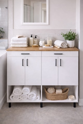 Çok Amaçlı Raflı Kapaklı Banyo Dolabı Kahverengi