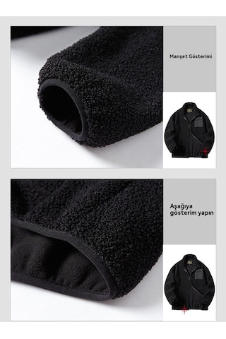 Erkek Sonbahar Ve Kış Kuzu Derisi Kalın Polar Ceket Mavi