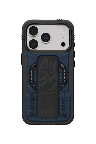 Apple Uyumlu iPhone 18 Pro Max Uyumlu Kılıf Skinarma M-safe Özellikli Airbag Tasarımlı Standlı Phantom Kapak Mavi