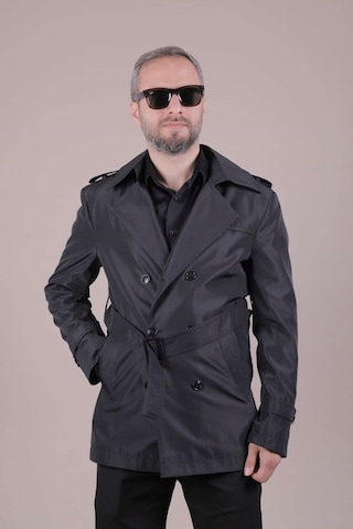 Ohepmoda Slim Fit Kemerli Erkek Trençkot Siyah
