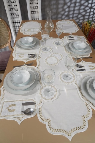 Nişan Keten Nakışlı Amerikan Servis Takımı 19 Parça Gold Gold