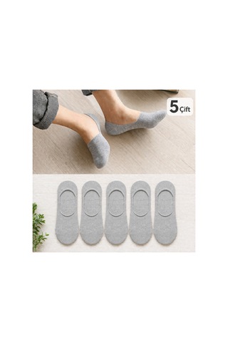 Worthy Socks 5'li Erkek Babet Görünmez Çorap Seti 5 Çift Gri