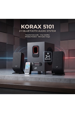 Korax 5101 2+1 Bluetooth Ses Sistemi - Ofis, Ev, Kafe Için Subwoofer Hoparlör Usb/sd/aux/fm Radyo