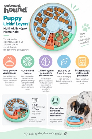 Outward Hound Puppy Lickin' Layers Multi Yavru Köpek Zeka Oyuncağı Ve Yavaş Yeme Mama Kabı