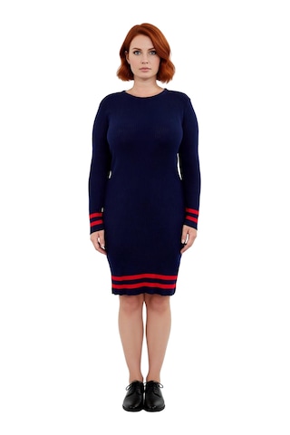Ersefa Kadın Bodycon Fitilli Triko Kazak Elbise Bisiklet Yaka Uzun Kol Ç Lacivert