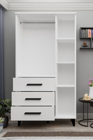 Gm 303-a Ece 3 Kapı 3 Çekmeceli Ayaklı Siyah Kulplu Gardırop