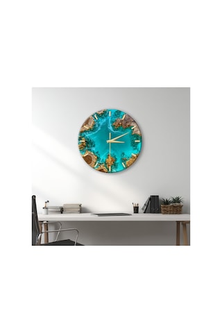 Epoxy Görünümlü Dekoratif Duvar Saati 33 Cm Uv Baskılı Mdf Duvar Saati Yeşil