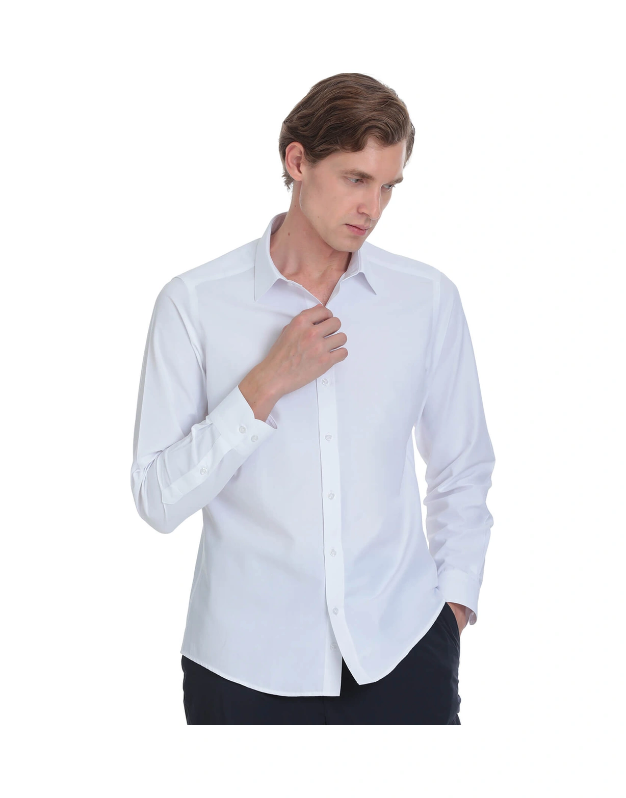 Hatemoğlu Beyaz Slim Fit Slim Yaka Pamuklu Uzun Kollu Gömlek 4111993