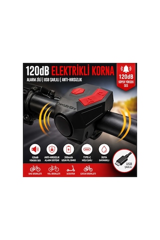 120 Db Usb Şarjlı Elektrikli Bisiklet Kornası Ve Anti Hırsızlık Alarm Zili Scooter Uyumlu Siyah