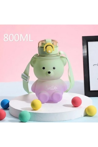 Ayıcık Model Su Matarası Su Şişesi Suluk 800 Ml Bpa Içermez Yeşil-mor Yeşil Plastik Diğer