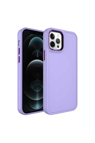 Apple Uyumlu iPhone 12 Pro Max Kılıf Metal Çerçeve Ve Buton Tasarımlı Sert Zore Botox Kapak Lila