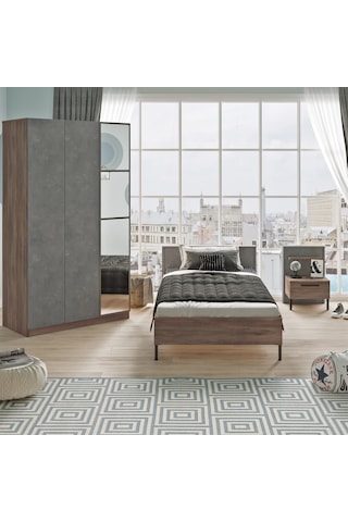 Robin Home Dream Genç Odası 3'Lü Set Karyola Komodin Gardırop Kahverengi