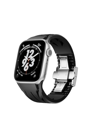 Biriva Home Apple Watch 10 46mm Krd-127 Metal Tokalı Silikon Kordon-siyah