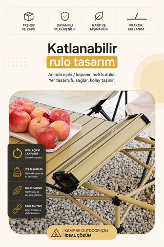 Neo Class Neo Trail Katlanabilir Premium Kamp Masası Kompakt Tasarım, 120x55 4 Kişilik Masa, Taşıma Çantalı, Kolay Kurulum Krem