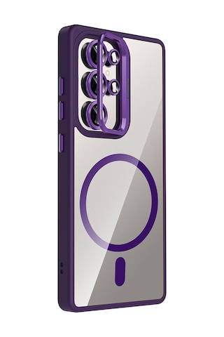 Zore Galaxy Uyumlu S25 Ultra Kılıf Standlı Ve Kamera Lens Hediyeli M-safe Şarj Özellikli Ogaa Etro Kapak - Derin Derin Mor