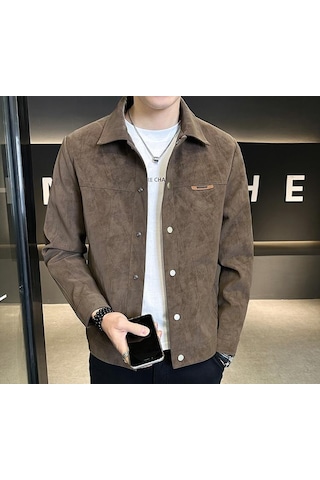İlkbahar Ve Sonbahar İçin Yeni Üst Düzey Yaka Süet Erkek Ceketi Kahverengi