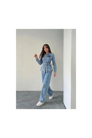Bluemarlin Kuşaklı Buz Kar Ceket Pantolon Denim İkili Takım Buz Kar