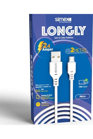 Simex SPK-08 Longly Micro Data Kablosu 2 M Beyaz