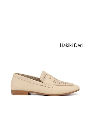 Gönderi(R) Gönderi R Kadın Bej Antik Baskılı Hakiki Deri Loafer Dyza75645197 Bej