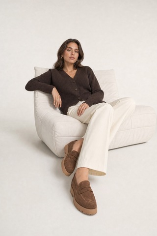 Luvi Shoes Vıonel Toprak Süet Hakiki Deri Kadın Loafer Ayakkabı