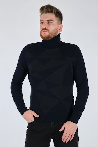 Ecer Erkek Triko Kazak - Geometrik Desen - Uzun Kol - Minimalist Lacivert