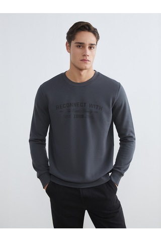 Lcwaıkıkı Classic Antrasit Bisiklet Yaka Erkek Kalın Sweatshirt