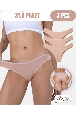 Alya Underwear Kadın Brazilian Külot 3 Adet Beyaz Ten