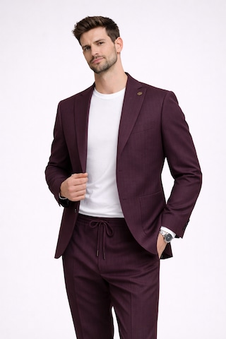 Franko Cardını Bordo Çizgili Casual Takım Elbise Torba Cepli Ceket & İpli Pantolon Modern Slim Fit Bordo