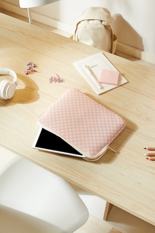 Ocean Home Textile Su İtici Leke Tutmaz Pembe Dama Desen Tablet Taşıma Çantası / Kılıfı 27 X 21 X 2 Cm Tablet Kılıfı