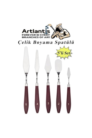 Artlantis Çelik Spatül 5 Li Set Resim Ve Heykel Çelik Spatula Esnek Palet Bıçağı Pasta Spatulası 1 Paket