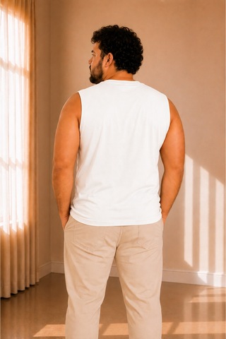 Sngl Tekstil Erkek Oversize Sıfır Kollu T-shirt S-m-l-xl-2xl Beyaz