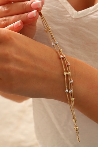 Moom Mücevherat 14 Ayar Altın Dorika Toplu Altın Bileklik Popcorn Renkli Toplar Üç Sıra Çok Renkli