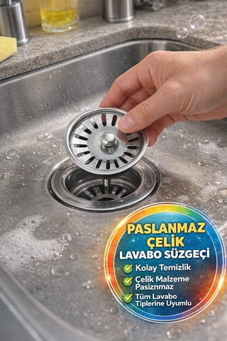 Paslanmaz Çelik Lavabo Süzgeci 8 Cm Gider Tıpası Mutfak Banyo Koku Önleyici Filtre