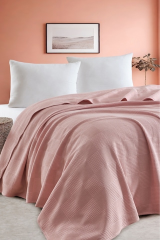 Battal Boy %100 Pamuk Pike Örtü 230x240cm Karo Desenli Pudra Weave Serisi Pudra