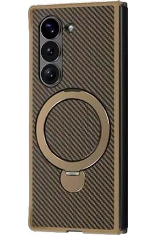 Teleplus Samsung Galaxy Uyumlu Z Fold 6 Kılıf Karbon Fiber Magsafeli 360 Dönerli Standlı Alp Kapak