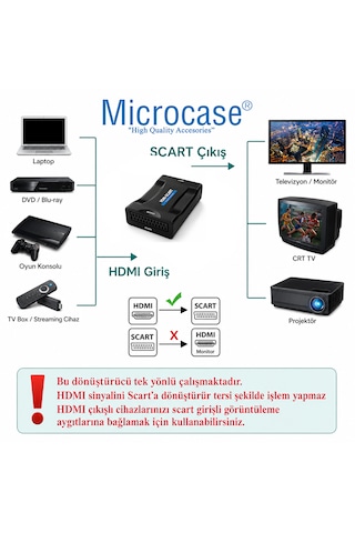 Microcase Hdmı To Scart Dönüştürücü 1080p Adaptör Güç Adaptörlü Çevirici Al5747 Siyah
