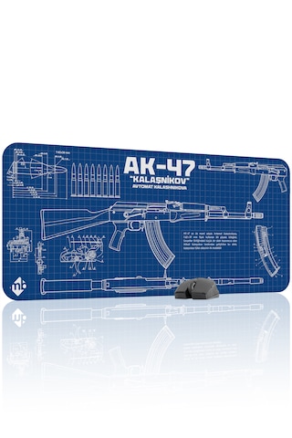 Ak 47 Siyah Kalaşnikov Cs Dikişli Kauçuk Oyuncu Mousepad - 90x40 Gaming Mouse Pad Ak-47 Mavi