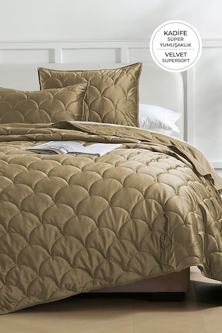 Evlen Home Kapitone Kadife Yatak Örtüsü Seti Çift Kişilik Supersoft 3 Parça Yumuşak Elyaf Dolgulu Koyu Kahve Koyu Kahverengi