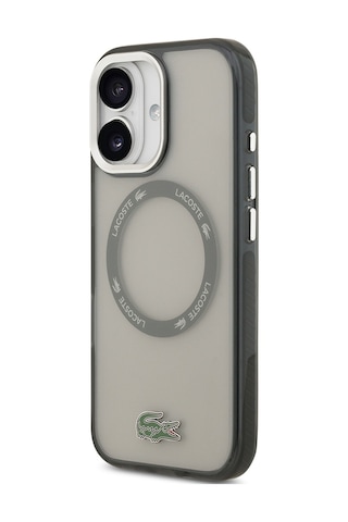 Apple Uyumlu iPhone 17 Kılıf Lacoste Lisanslı M-safe Şarj Özellikli İkonik Timsah Logolu Buzlu Kapak Gri Gri