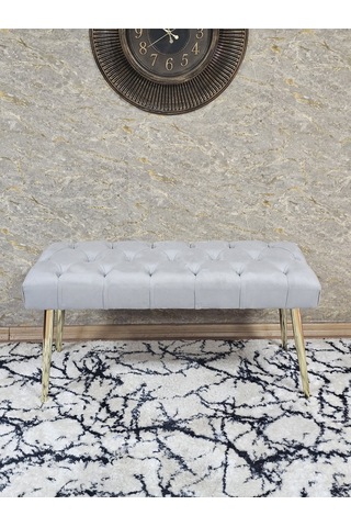 Zafir Gold Kaplama Sivriltme Ayaklı 90 Cm Puf Bench - Puf - Bench - Kasalı Oturak - Oturak - Yatak Ucu Puf Gri