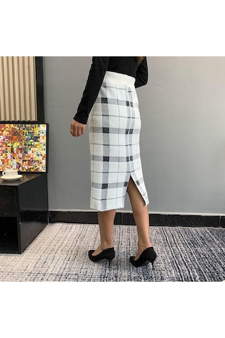 Sonbahar Kış Kadın Midi Örme Etek Kadın Etek Yüksek Bel Kalınlaşmak Taklit Vizon Kadife Katı Ince Etekler Beyaz