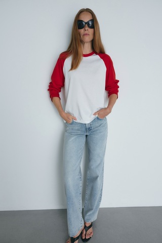 Suud Collection Kırmızı Reglan Çift Renk Tişört