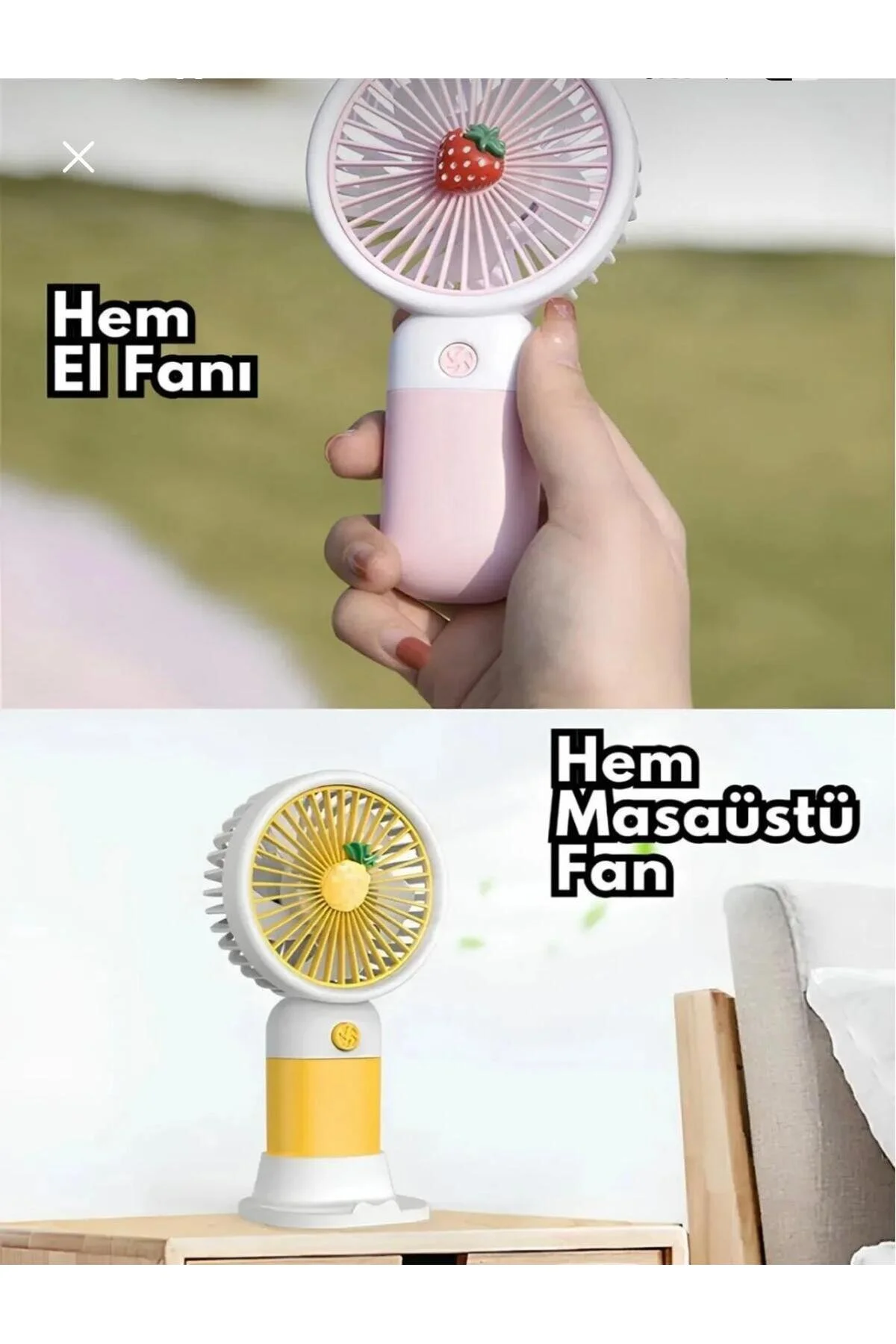 3 Kademeli Meyve Figürlü Şarjlı Mini El Fanı Ve Masa Fanı Soğutucu Pervane Şarj Edilebilir Yeşil