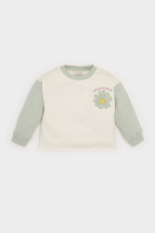 DeFacto Kız Bebek Bisiklet Yaka Çiçekli İçi Yumuşak Tüylü Sweatshirt D7185A524WNER99 Ekru
