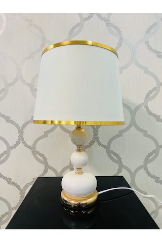 Beyaz-gold Dekorlu Metal Abajur 48 X 30 Cm Diğer