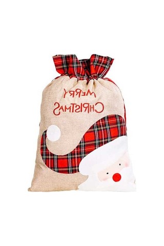 Fortunelane Noel Hediyesi: Kırmızı Kumaş Santa Desenli 55x38cm Çantacı - Çok Renkli, 1 Adet/ Çok Renkli