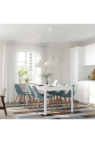 Yemek Masası Takımı, Beyaz-gri/turkuaz, 6 Sandalyeli, Açılabilir Gri